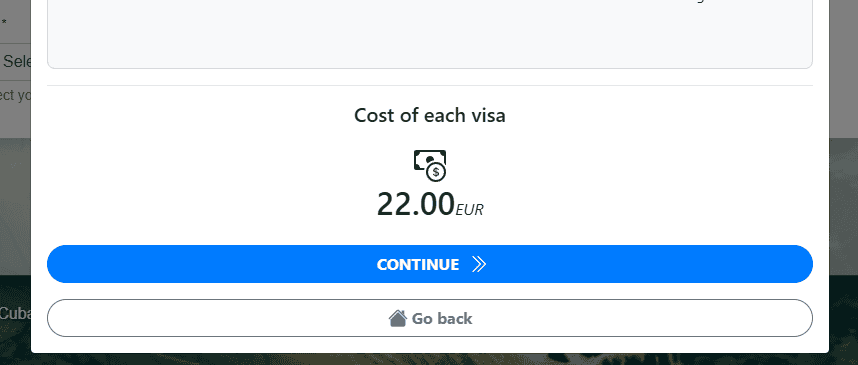 Screenshot für Preis des E-Visums über die Kubanische Botschaft Berlin