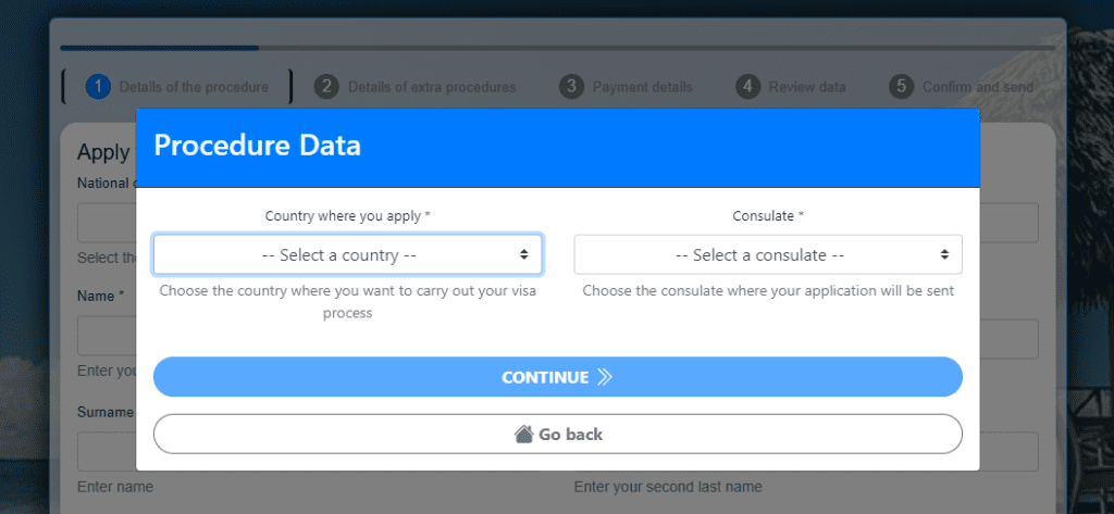 Procedure Data EVISA CUBA - Bewerbungsformular Einreise Kuba